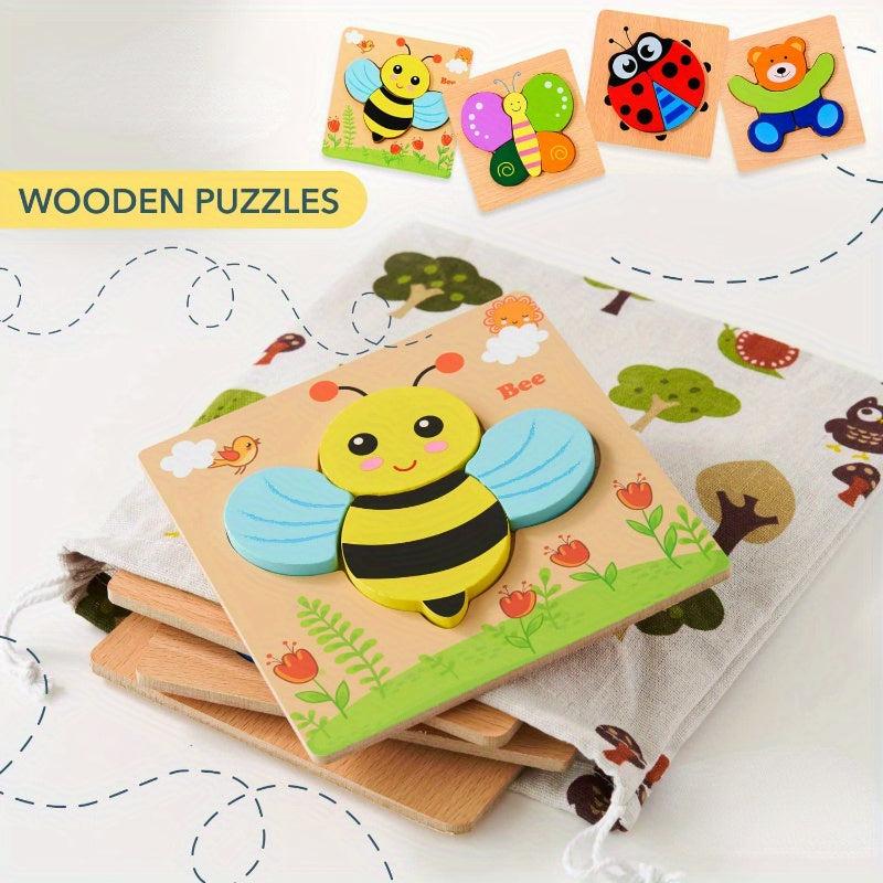Wooden Puzzle Early Development Toy For 1-5 Year Olds - Set of 6