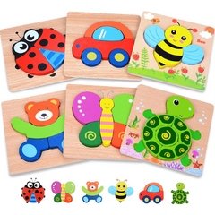 Wooden Puzzle Early Development Toy For 1-5 Year Olds - Set of 6
