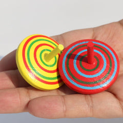 Multicolor Painted Wood Spinning Tops Wooden Toys Educational Toys
