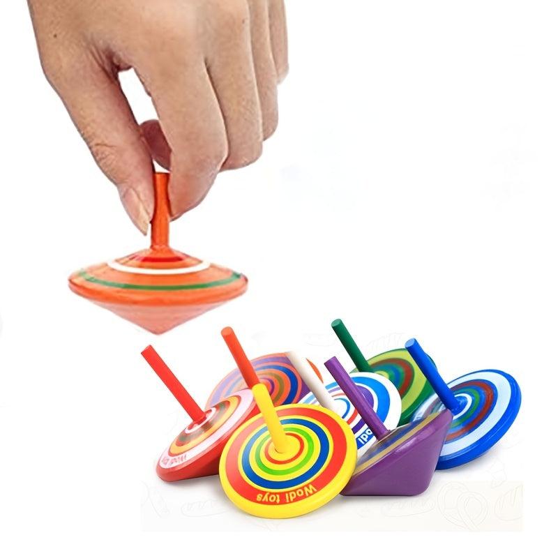 Multicolor Painted Wood Spinning Tops Wooden Toys Educational Toys