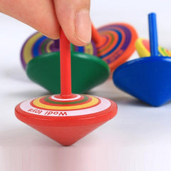 Multicolor Painted Wood Spinning Tops Wooden Toys Educational Toys