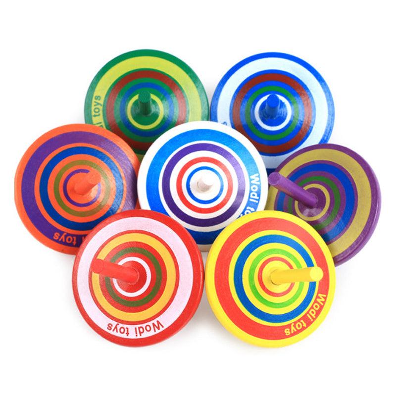 Multicolor Painted Wood Spinning Tops Wooden Toys Educational Toys