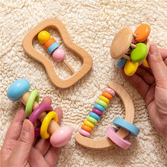 Wooden Baby Rattle Set Training Hands Cognition Early Education Toy