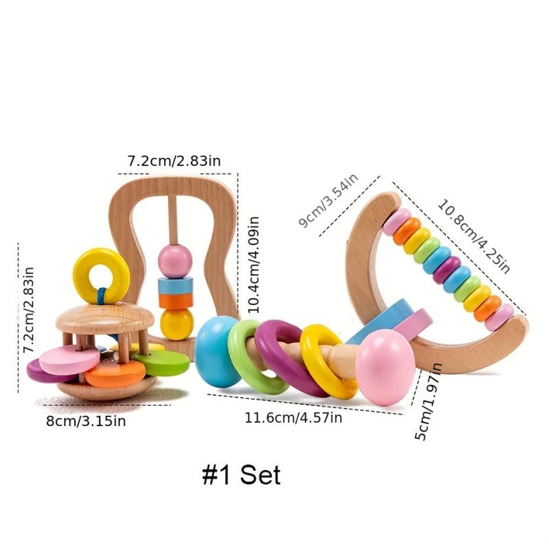 Wooden Baby Rattle Set Training Hands Cognition Early Education Toy