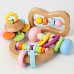 Wooden Baby Rattle Set Training Hands Cognition Early Education Toy