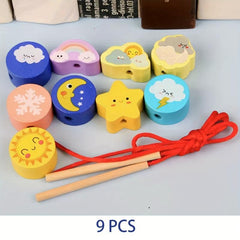 Large Particle Wooden Beaded Toy Threading Rope Building Blocks