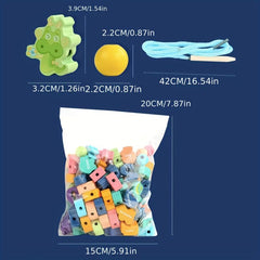 Large Particle Wooden Beaded Toy Threading Rope Building Blocks