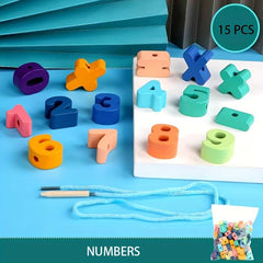 Large Particle Wooden Beaded Toy Threading Rope Building Blocks