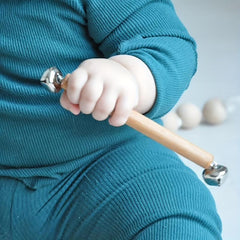 2 Pcs Mons Baby Toddler Double Head Bell Hand Rattle Wooden Handle Rattle