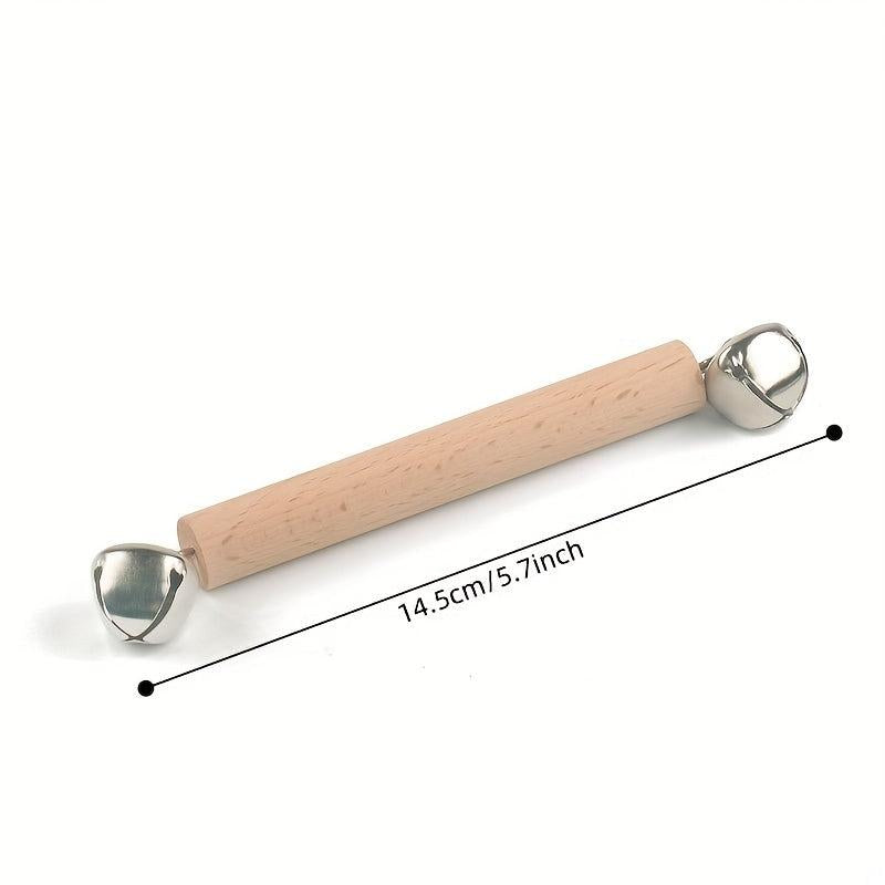 2 Pcs Mons Baby Toddler Double Head Bell Hand Rattle Wooden Handle Rattle