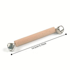 2 Pcs Mons Baby Toddler Double Head Bell Hand Rattle Wooden Handle Rattle