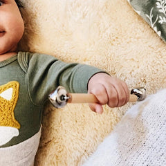 2 Pcs Mons Baby Toddler Double Head Bell Hand Rattle Wooden Handle Rattle