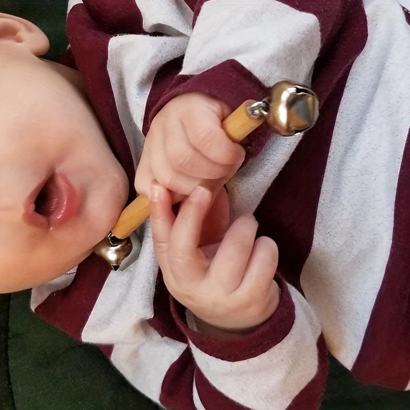 2 Pcs Mons Baby Toddler Double Head Bell Hand Rattle Wooden Handle Rattle