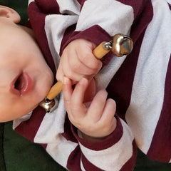 2 Pcs Mons Baby Toddler Double Head Bell Hand Rattle Wooden Handle Rattle