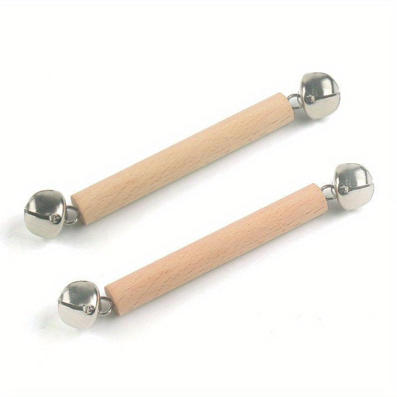 2 Pcs Mons Baby Toddler Double Head Bell Hand Rattle Wooden Handle Rattle