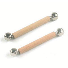 2 Pcs Mons Baby Toddler Double Head Bell Hand Rattle Wooden Handle Rattle