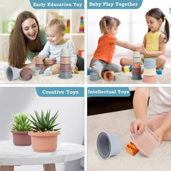8PCS Baby Stacking Cups Bath Toy for Toddlers 1-3 Yrs