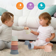 8PCS Baby Stacking Cups Bath Toy for Toddlers 1-3 Yrs