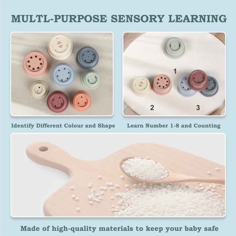 8PCS Baby Stacking Cups Bath Toy for Toddlers 1-3 Yrs