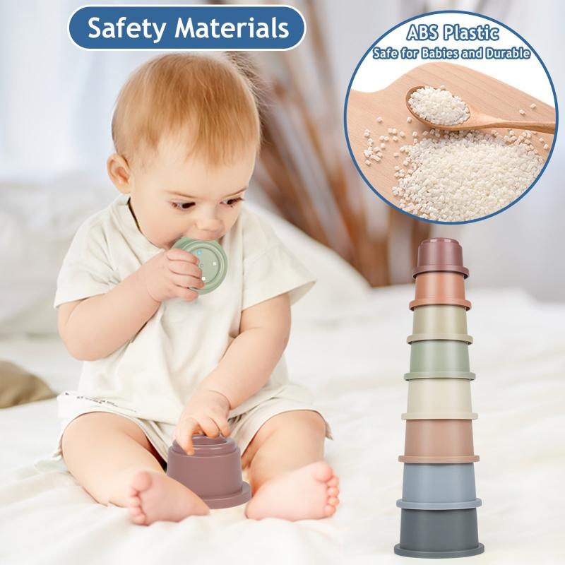 8PCS Baby Stacking Cups Bath Toy for Toddlers 1-3 Yrs