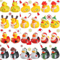 16pcs Xmas Rubber Ducks Mini Bath Toys Novelty Duck Winter Party Favou