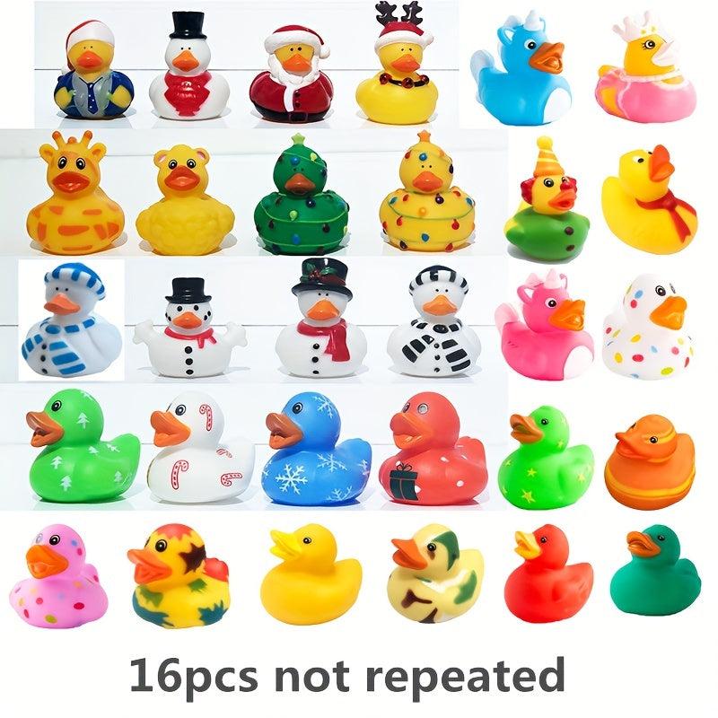 16pcs Xmas Rubber Ducks Mini Bath Toys Novelty Duck Winter Party Favou