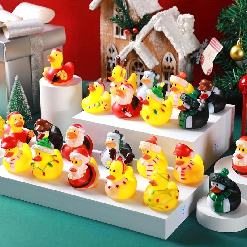 16pcs Xmas Rubber Ducks Mini Bath Toys Novelty Duck Winter Party Favou