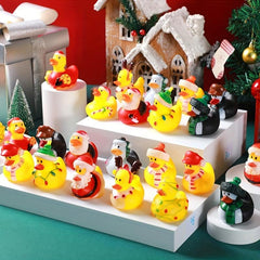 16pcs Xmas Rubber Ducks Mini Bath Toys Novelty Duck Winter Party Favou
