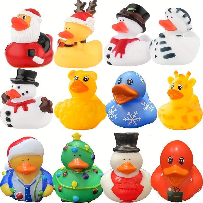 16pcs Xmas Rubber Ducks Mini Bath Toys Novelty Duck Winter Party Favou