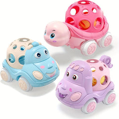 3 Pcs Push And Go Friction Powered Cars Toy Car Soft Rubber Vehicles