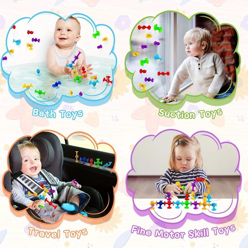 Silicone Sucker Toys 40 Pcs for Baby Bath Toddler Travel STEM Toys