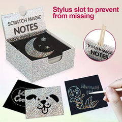 100pc Silvery Holo Scratch Art Mini Magic Note Pads Kit