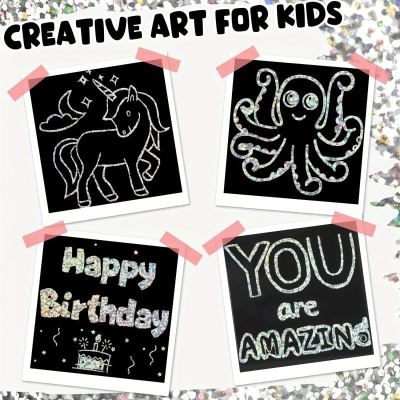 100pc Silvery Holo Scratch Art Mini Magic Note Pads Kit