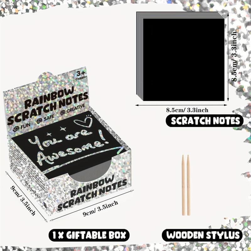 100pc Silvery Holo Scratch Art Mini Magic Note Pads Kit