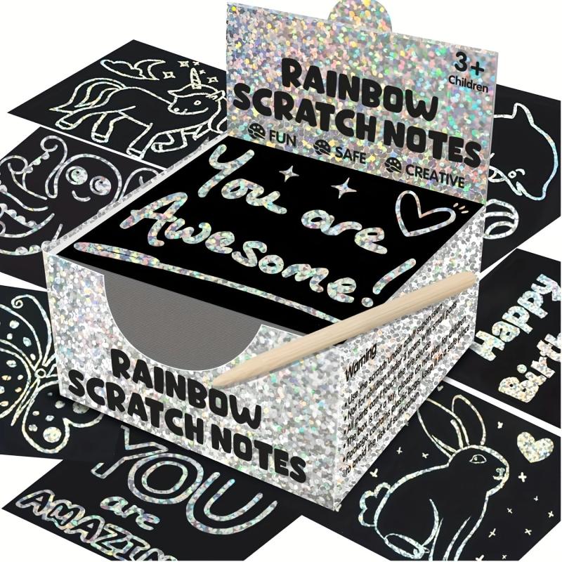 100pc Silvery Holo Scratch Art Mini Magic Note Pads Kit