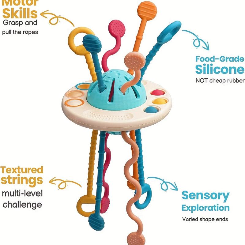 Silicone Teething Toy Sensory String Baby Rattle