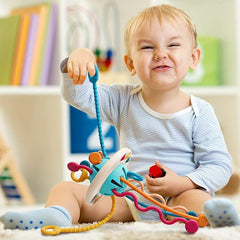 Silicone Teething Toy Sensory String Baby Rattle
