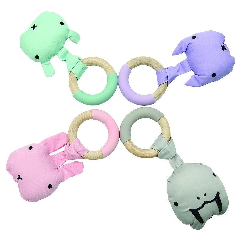 Wooden Bunny Kitten Baby Rattle Toy Gift