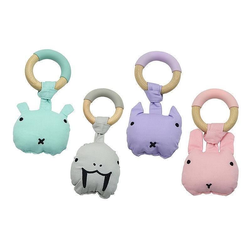 Wooden Bunny Kitten Baby Rattle Toy Gift
