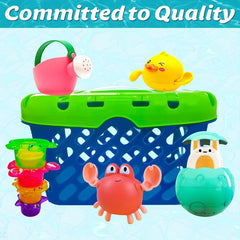 Baby Bath Toys Organizer Water Squirting Rabbit & Wind Up Duck
