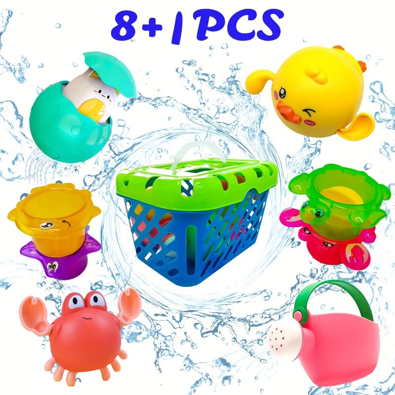 Baby Bath Toys Organizer Water Squirting Rabbit & Wind Up Duck