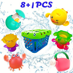Baby Bath Toys Organizer Water Squirting Rabbit & Wind Up Duck