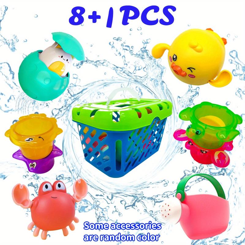 Baby Bath Toys Organizer Water Squirting Rabbit & Wind Up Duck