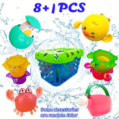 Baby Bath Toys Organizer Water Squirting Rabbit & Wind Up Duck