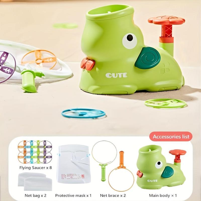 Feet Mounted Flying Disc Launcher Toy Game Set with 8 Flying Saucers