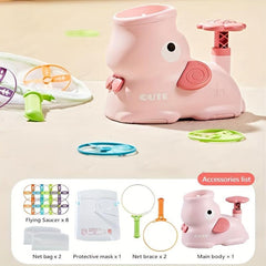 Feet Mounted Flying Disc Launcher Toy Game Set with 8 Flying Saucers