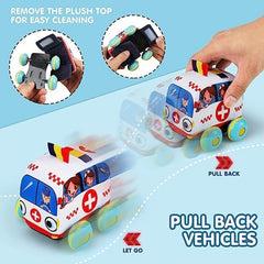 Soft Toy Cars For Baby with Map, Pull Back Cars, Car Toys for Kids