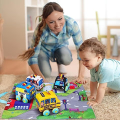 Soft Toy Cars For Baby with Map, Pull Back Cars, Car Toys for Kids