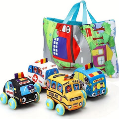 Soft Toy Cars For Baby with Map, Pull Back Cars, Car Toys for Kids