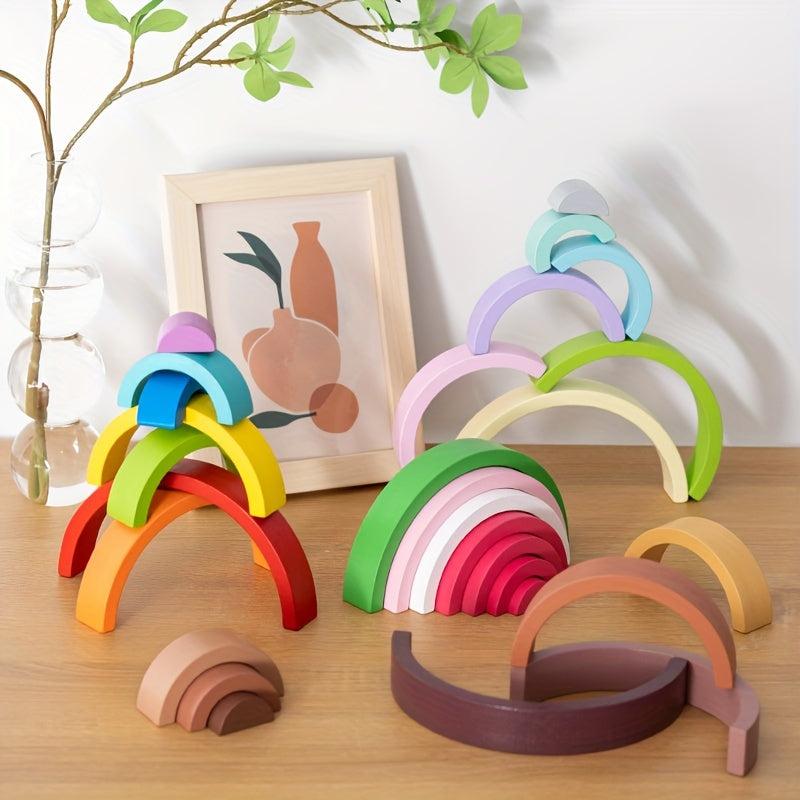 Wooden Rainbow Building Blocks DIY Stacking Educational Toys